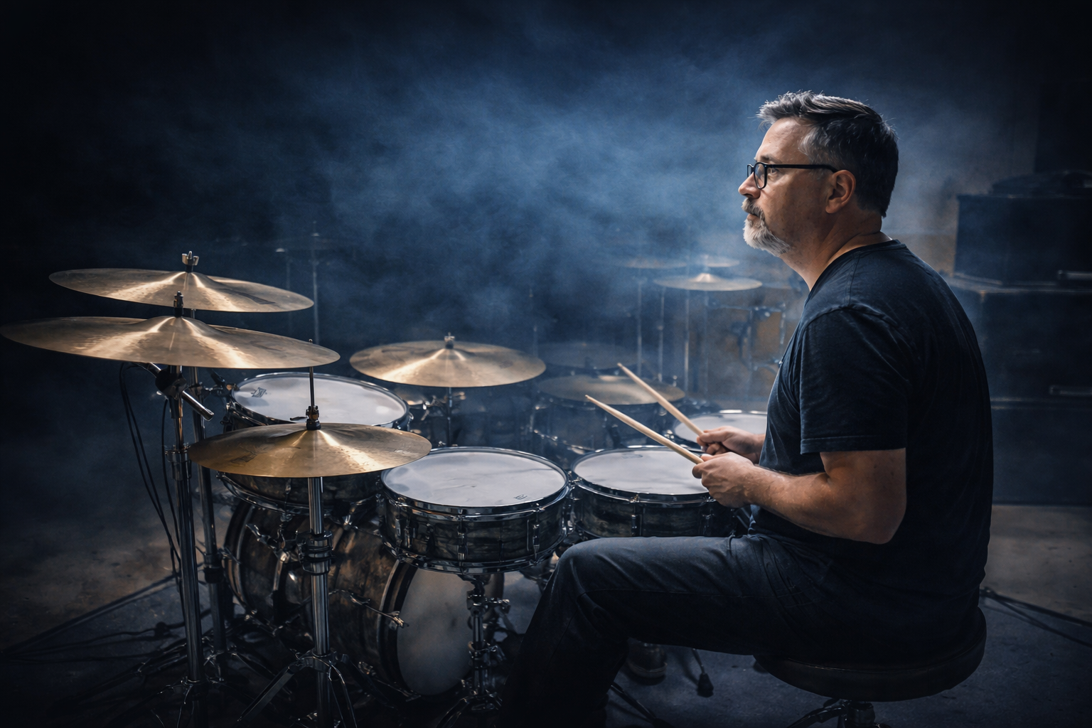 Dan Zalac behind the drum kit
